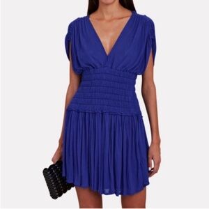 NWT A.L.C. | Luna Cotton Voile Blue V-Neck Smocked Waist Mini Dress Sz. XS